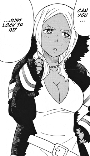 a black and white drawing of a woman with the words " just lock tf in "