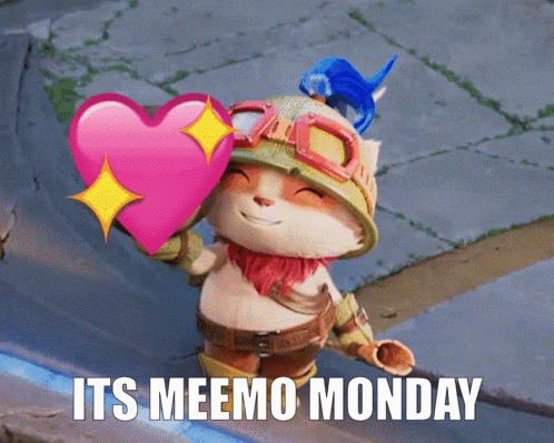 a cartoon cat holding a heart with the words its meemo monday