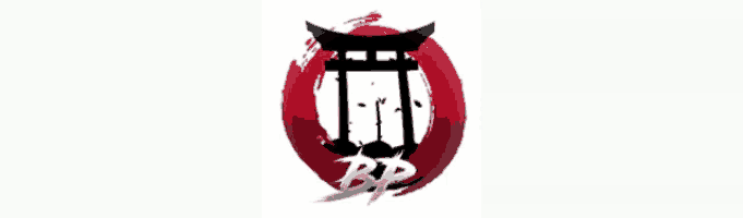 a logo for a company called bp has a red circle with a torii gate in the middle