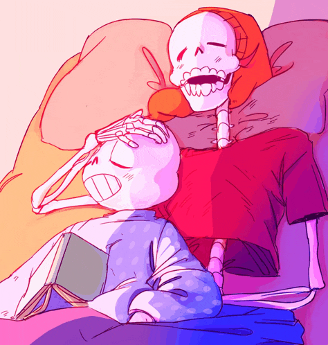 a drawing of two skeletons laying next to each other on a bed