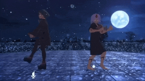 a couple of people are dancing in front of a full moon in a video game .