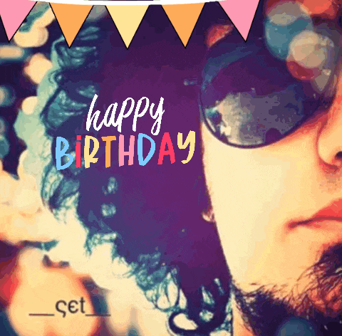 a man wearing sunglasses has the words happy birthday written on his face