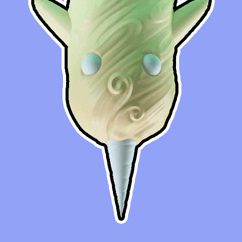 a drawing of a green and white ice cream cone with swirls
