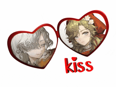 a couple of hearts with the word kiss on the bottom right