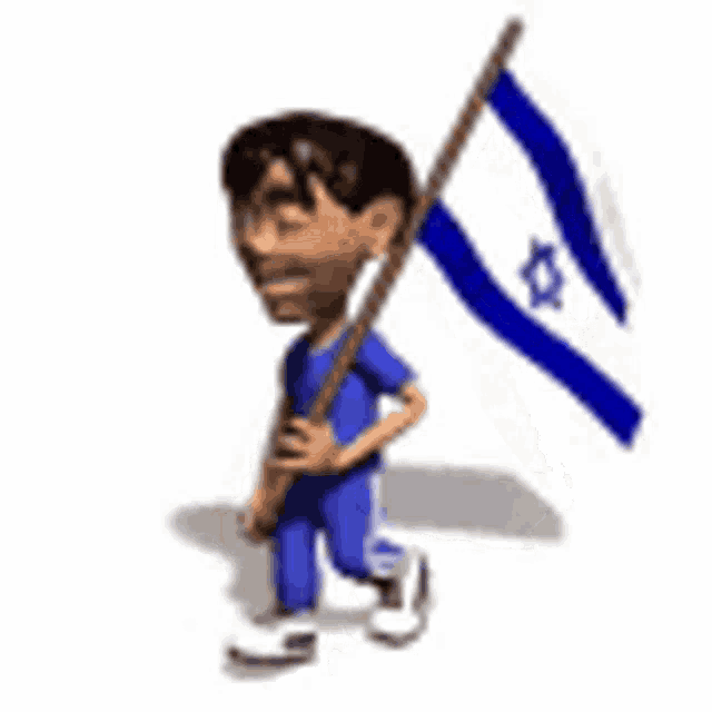 a cartoon character is holding a flag in his hand .