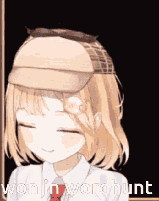a girl wearing a hat with the words won in wordhunt on the bottom