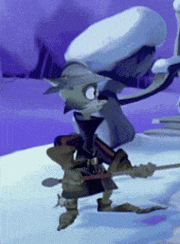 a cartoon character wearing a white hat and holding a sword