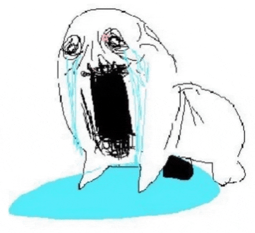 a drawing of a person crying with their mouth open and tears running down their face .
