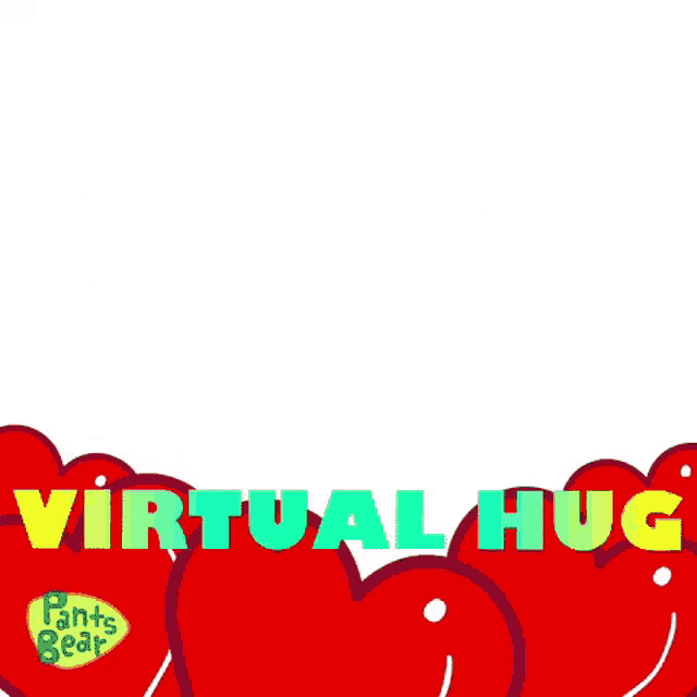 a cartoon bear is surrounded by red hearts and the words virtual hug on the bottom