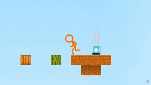 a stick figure is jumping over a wooden box in a video game