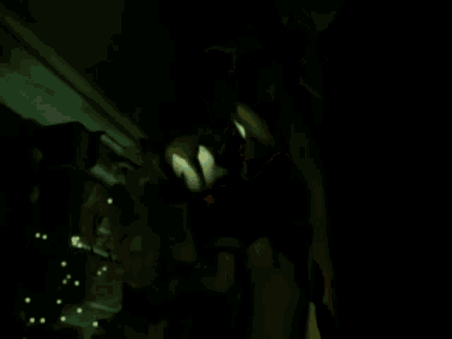 a cartoon character is standing in a dark room holding a sword .