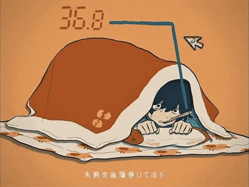 a cartoon of a person laying under a blanket with 36.8 written on the bottom
