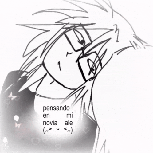 a drawing of a person with the words pensando en mi novia ale below it