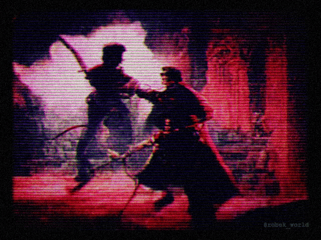 a picture of a man holding a sword and another man holding a bow and arrow with the words szobok world below it