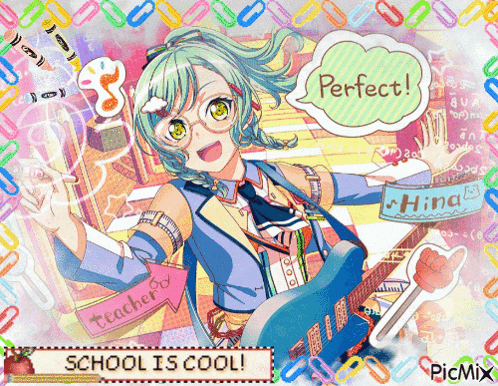 a picture of a girl holding a guitar with a speech bubble that says " perfect "