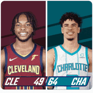 two basketball players from cleveland and charlotte are shown