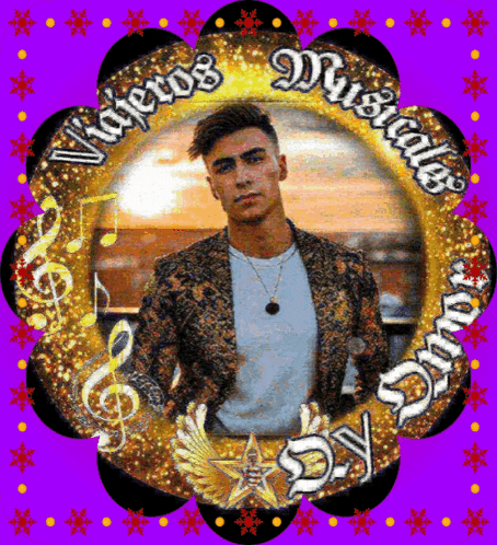 a picture of a man in a suit with the words " viajeros musicales " written on it