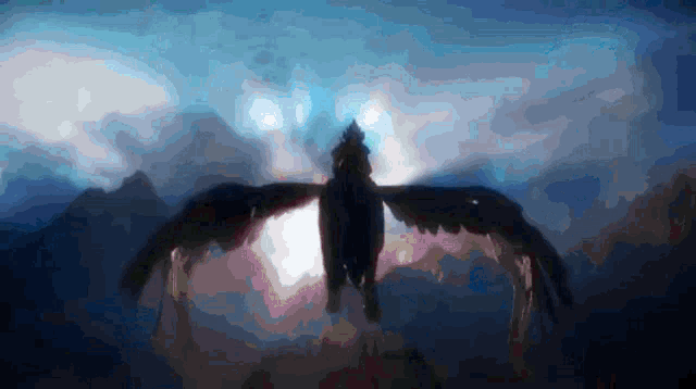 a silhouette of a person on a horse with wings spread