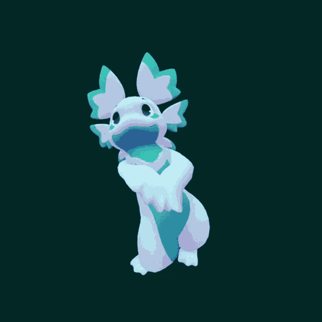 a cartoon axolotl with a blue tail and a white head