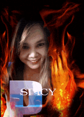 a picture of a girl with the word spicy written on it