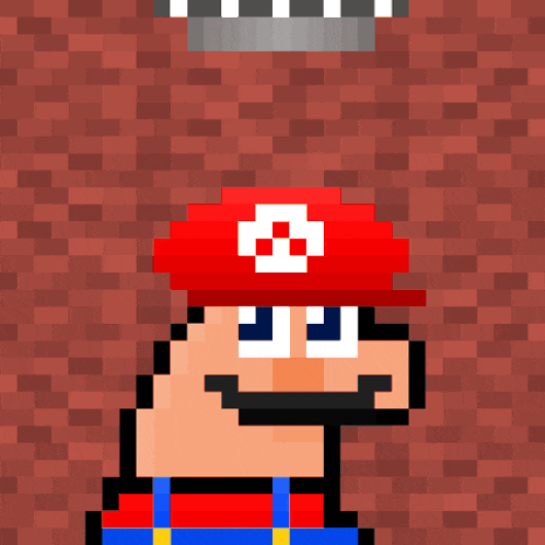 a pixel art of mario wearing a red hat with a white square on it