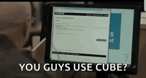 a computer screen with the words you guys use cube written on it