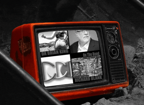a tv screen shows dr brian king and dr richard blank
