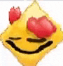 a yellow smiley face with a red heart in the eyes .