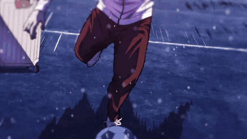 a man in a white shirt and red pants is running on a blue surface