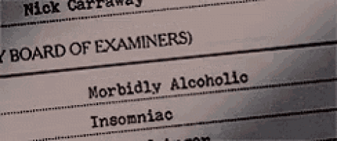 a close up of a board of examiners form with morbidly alcoholic insomniac and fits of anger