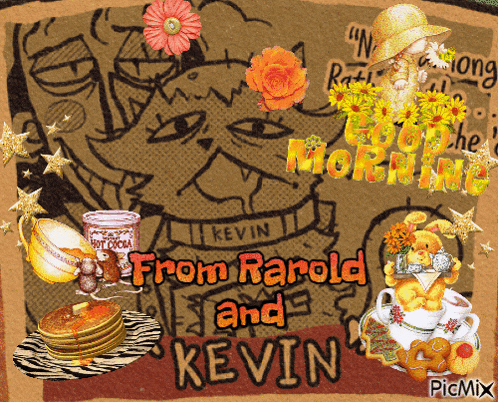 a collage of images with the words from rarold and kevin on it