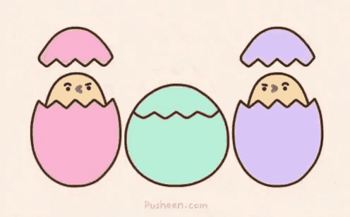 a cartoon of three easter eggs with the words `` feliz pascua '' in spanish .