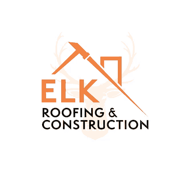 elk roofing and construction logo with a deer head