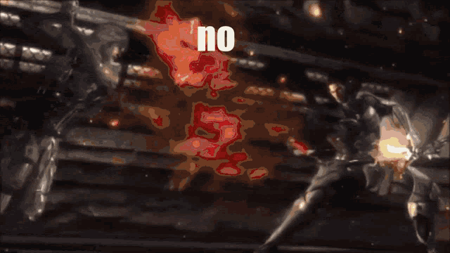 two soldiers are fighting with the word no in the background