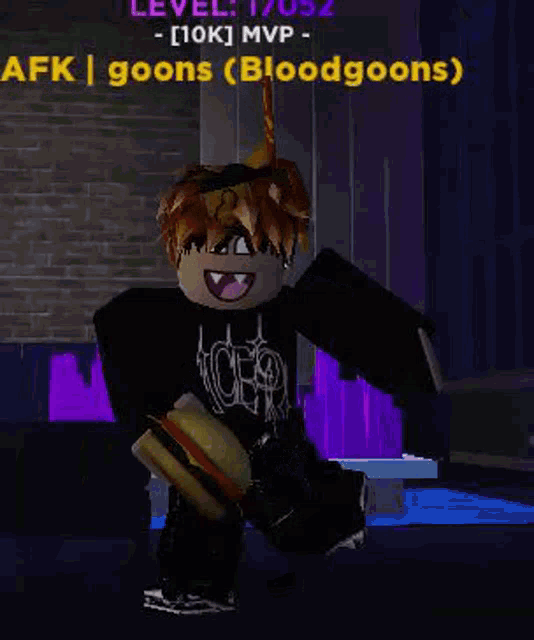a roblox character with a unicorn horn on his head is holding a cup of coffee .