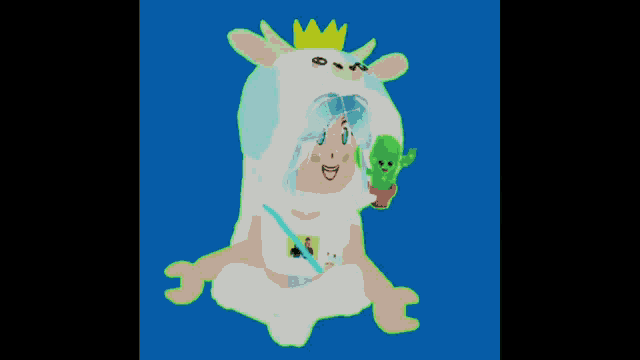 a cartoon of a girl wearing a cow costume