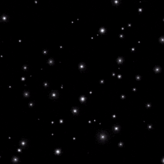 the word cm is glowing in purple lights on a black background surrounded by stars .
