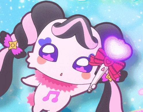 a cartoon drawing of a panda with a heart shaped wand