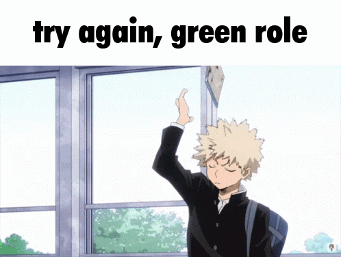 a cartoon of a boy giving a high five with the words try again green role below him