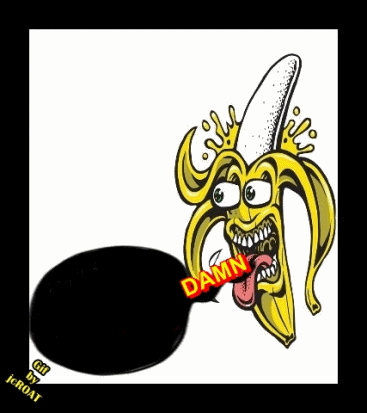 a cartoon banana with a speech bubble saying damn