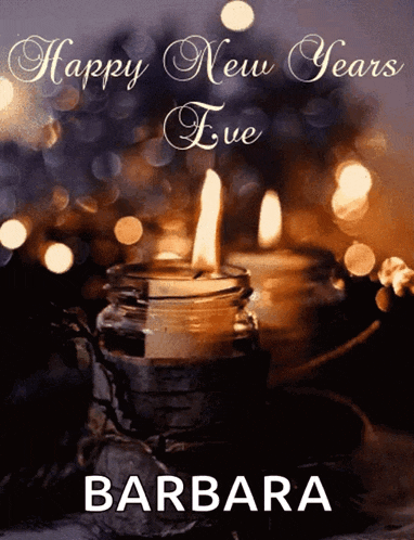 a happy new year eve greeting card with a candle and the name barbara