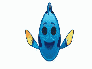 a cartoon drawing of a blue fish with a smile on its face