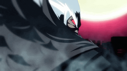 a close up of a cartoon character 's face with a red eye