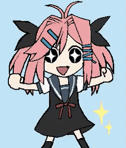 a drawing of a girl with pink hair wearing a school uniform