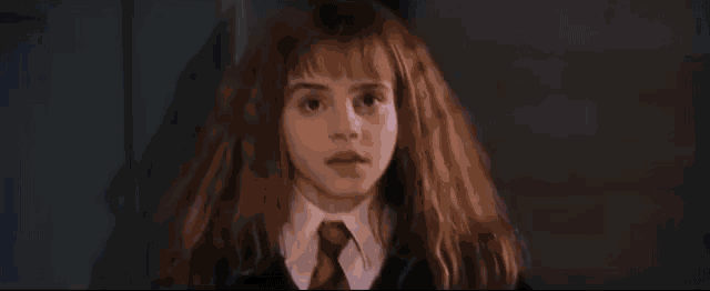 a close up of a woman 's face with long hair in a harry potter movie .