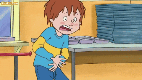 a cartoon of a boy with his hands on his stomach with the words kisscartoon visible