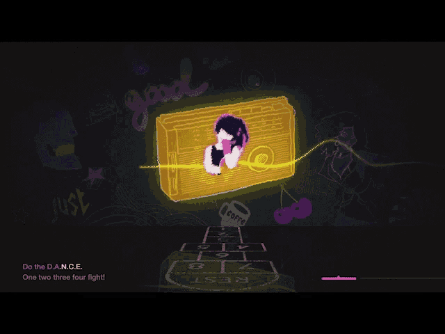 a girl is dancing in front of a boombox that says " just dance "