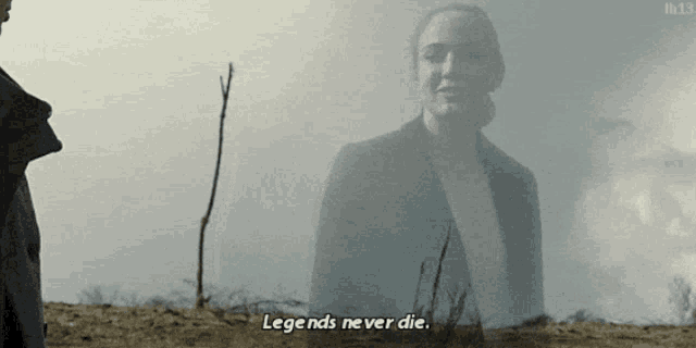 a woman says legends never die while standing in a field