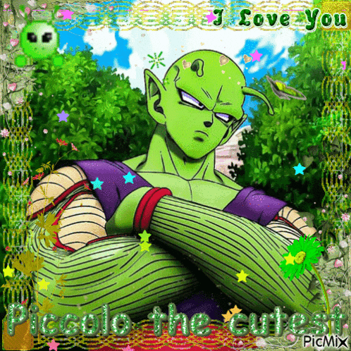 a picture of piccolo from dragon ball z with the words " i love you piccolo the cutest "