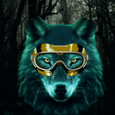 a picture of a wolf wearing goggles with the word scuba on it